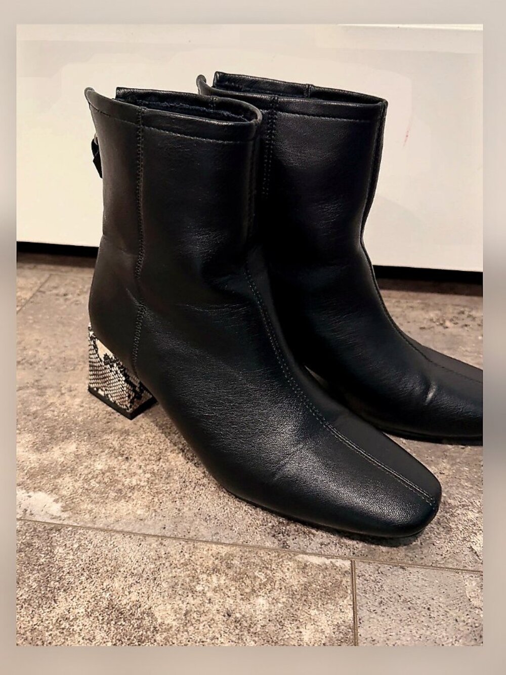 Black Booties with Patterned Heel